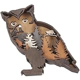 WEKADRIN Rustikale Eulenfigur mit filigranen Ausschnitten Langlebige Boxwood Wanddekoration für Wohnzimmer Natürliche Wärme Leicht Beweglich Einzigartiges Wohnaccessoire