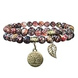 Alaoo Doppellagiges Armband, Edelsteinarmbänder für Damen, Baum des Lebens Edelsteinarmband, Natursteinarmband, Elastisches Perlen-Anti-Stress-Armband Unisex(Leopardenfell)