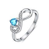 JO WISDOM Damen-Ring 925 Sterling Silber Infinity Unendlichkeit Ring Herz schliff 3A Zirkonia März Geburtsstein Aquamarin Farbe,Schmuck für Frauen