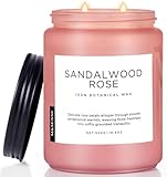 ​M&SENSE Sandelholz Rose Duftkerze (550g, 110h) – 2-Docht Intensive Holznote – Natürliche Sojawachs-Kerze – Langanhaltend für Zuhause – Geschenk für Männer & Frauen​