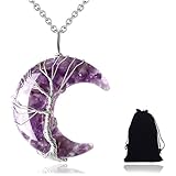 LIUYIDM Spiritueller Schmuck Kristall Kette Mond-Halskette Kristall Halskette Damen Tree Of Life Drop Necklace, Schmuck aus Natürlichen Edelsteinen, Geeignet Als Geschenk für Frauen (Lila)