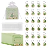 24 Set Glück Schlüsselanhänger Holz,Vierblättrige Kleeblatt Holz Glück Schlüsselring,Viel Glück Geschenke Set Inkl Glücksbringer Schlüsselkarabiner,Viel Glück Karten,Netzbeutel mit Zugband Glück