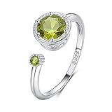 Qings Peridot Ring aus 925er Sterling Silber, August Ring Geburtsstein Offene Ringe für Frauen Mädchen