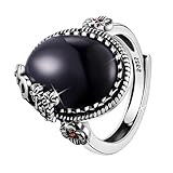 LEGENTLISUR Ringe Frauen Ringe Silber 925 Verstellbarer Ring Ovaler Edelsteinring Damenschmuck Geburtstag Jubiläumsgeschenk(Schwarzer Saphir)