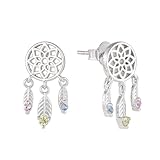 Traumfänger Ohrstecker für Kinder – 925 Sterling Silber Ohrringe mit bunten Zirkonia – Boho Schmuck Geschenk für Mutter & Tochter – Handgefertigte Glücksbringer
