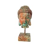 Thailändische Buddha-Kopf-Statue, 22,9 cm, religiöse Figur, Kunstharz-Skulptur, buddhistisches Ornament für drinnen und draußen, Tischdekoration, helles Ölgemälde