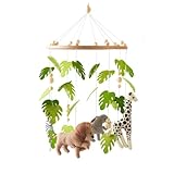 Herfair Babybett Mobile Baby Windspiel Wald Tiere, Grüne Blätter Löwe Holz Mobile Baby Kinderzimmer Hängende Bettglocke, Babybett Anhänger Spiel Mobile Bett Dekor (Grüne Blätter - Löwe)