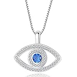Yifnny Böses Auge Halskette, Auge Halskette Pave Cubic Zirkon Glück Amulett Halskette Blaues Auge Anhänger Schutz Schmuck für Damen (Silber)