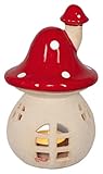 HGD Teelichthalter Pilz aus Terracotta - Fliegenpilz-Deko in 17 cm - herbstliche & winterliche Kerzenhalter-Dekoration - handgefertigte Märchenwald-Optik - warmes Licht - Geschenkidee