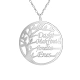 Bo&Pao Kette Lebensbaum mit Namen 925 Sterling Silber, Baum Kette mit Gravur, personalisierte Familien Stammbaum Kette