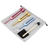 DRELD Solfeggio Stimmgabeln Set 128Hz 256Hz 512Hz Chakra Stimmgabel Set aus Aluminium mit Reinigungstuch Tasche Schraubenschlüssel Silikonhammer für Chakra-Heilung Klangtherapie (bunt, 3 Stück)