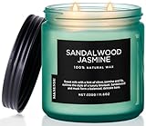 M&SENSE Sandelholz Jasmin Duftkerze im Glas 330g 2 Baumwolldochte dekorative Kerze für Zuhause Geschenk 70 Std. Brenndauer natürliche Sojawachskerze
