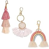 3 Stück Böhmischer Quasten-Schlüsselanhänger, Regenbogen-Quastenanhänger, Pompon-Quasten-Charme, Traumfänger Quaste Schlüsselanhänger, Handgewebte Dekorationen, Süße Accessoires Für Damentaschen