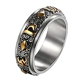 JewelryWe Schmuck Retro Herren-Ring Edelstahl 6 Wort Tibetischen Mantra Om Mani Padme Hum Spinner Ring Gebet Band Bandring Gold Silber Größe 65