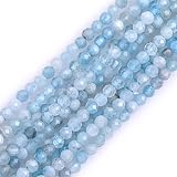 Gem-Inside 3 mm blauer Aquamarin, natürlicher Edelstein, facettiert, rund, Halbedelstein, lose Rocailles, für Schmuckherstellung, 38,1 cm Strang