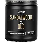 AOOVOO Duftkerzen Männer im Glas - Sandelholz & Oud duftend, 255g Natürliche Sojawachskerze Geschenk für Frauen Männer, 50 Stunden Brenndauer