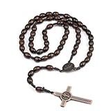 ZOKJSW Rosenkranz Halskette, Naturholz Gebetskette mit Medaille Kreuz Jesus Christus Heiliger Benedikt, Katholisches für katholische Christen Religiöse Kommunion, Taufe, Messe, Bibel