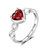 Qings Herz Granat Geburtsstein Januar Ringe für Damen 925 Sterling Silber Verstellbarer Offener Unendlichkeits Hochzeit Ring mit Zirkonia Geburtstag Weihnachten Schmuck Geschenke für Mutter