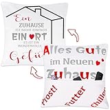 Merclix Geschenk zum Einzug Kissenbezug 45x45 mit 3 Tasche Einzugsgeschenke Wohnung Einweihungsgeschenk Haus Einzugsgeschenke Haus Geschenke zum Einzug Einweihungsgeschenk Wohnung Richtfest Geschenk