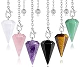 XIANNVXI 6pcs Kristalle Pendel Set Amethyst Rosenquarz Obsidian Bergkristall Stein Kristall Edelsteine Pendel Esoterik Pendel Kette Reiki Zubehör Spirituelle Geschenke