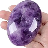 QINJIEJIE Groß Amethyst Edelsteine 2.4' Ovale Kristalle Natürliche Steine Sorgensteine Handschmeichler Stein Kristall Polierte Reiki Steine für Angst zu Lindern Yoga Meditation Deko 1PC