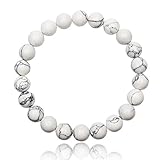 UNIQUE GEMS Damen Perlenarmband weißer Türkis Ø 8mm Perlen Naturstein Edelstein Armband elastisch 16cm bis 19cm Juweliers- Qualität