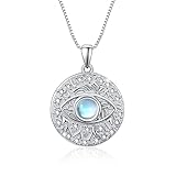 ZIPPICE Evil Eye Mondstein Silber Halskette, Auge des Horus Amulett Schutz Glaube Inspiration Halskette, 925 Sterling Silber/Weißer Zirkonia Anhänger Schmuck Geschenke für Männer Frauen