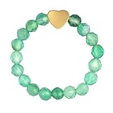 ZENGSING Elastischer Naturstein Ringe Echter Naturstein Ring mit Herz-Anhänger Edelstein Stretch Rings Perlen Ringe Damen Elastisch Perlen Rings Damen (Grüner Achat)
