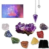 Edelsteine Heilsteinet,Amethyst Pendel Natürliches Kristalle Steine Amethyst Druse Amethyst-Cluster Edelsteine Set für Meditation, Dekoration & Energiearbeit