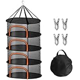 WUQNGI Trockennetz Kräuter 4-Lagiges,Kräutertrockner Hängend mit 4 Edelstahl-Clips und Haken,Mesh Kräuter Trocknen Netz Klappbar,Trocknungsnetze Grow Für Kräuter, Pflanze,Blumen,Früchte,(Oval-Schwarz)