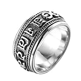 OAKKY Herren Edelstahl 6 Wörter Mantra Ringe Om Mani Padme Hum Hochzeit Band Silber Schwarz Größe 70 (22.3)