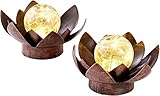 Northpoint LED Lotus Wasserlilie Timer Metall Glaskugel Stanzmuster Solar Batterie Garten Außenbereich Teichbeleuchtung (Batterie 2er-Set braun)