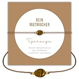 happymaker - Echtes Tigerauge Edelstein Armband, Edelstein mit vergoldeten Perlen, handgefertigt in Deutschland, Geschenkverpackung für Weihnachten oder als Mutmachergeschenk