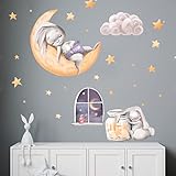 WANDKIND Gute Nacht Hase V342 Wandtattoo Kinderzimmer AUFKLEBER Kindergarten | Wandsticker Hasen (40 x 40 cm)