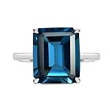 Ring mit London-Blautopas, massives 925er Sterlingsilber, Edelsteinring mit Smaragdschliff, handgefertigter Statement-Ring für Frauen, einzigartiges Geschenk für sie, natürlicher (Londoner Blautopas)