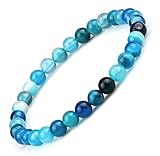 EUMENIDES Damen-Naturstein-Armband, Turmalin, Tigerauge, Obsidian,Achat-Kristallstein-Armband,QUALITÄT A, 7,2 Zoll, 4/6MM, (Blau - Achat-Stein-Armband,6MM)