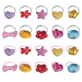 JDNFKG 20 Stück Prinzessin Schmuckringe, 10 Stück Metallringe Und 10 Stück Harzringe, Verstellbare Kleine Mädchenschmuckringe, Edelsteinringe, Mädchen -Prinzessin -Party -Vorräte.