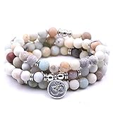 Self-Discovery 108 Naturperlen Mala Yoga Schmuck Meditationsperlen Armband Halskette mit Yoga Symbol Charm (Amazonit (Amazonite))