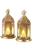 Orientalische Laternen 2er Set Laterne Basem Klar | 2X Orientalisches Windlicht aus Metall & Glas in Klar | Marokkanische Glaslaterne für draußen als Gartenlaterne