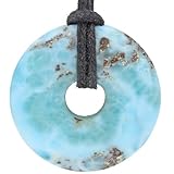 Lebensquelle Plus Larimar Donut Ø 30 mm + Baumwollband | Edelstein Anhänger | Echte Heilsteinkette inkl. Band