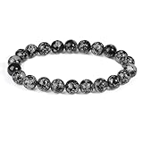 XIANNVXI Schneeflockenobsidian Armband 8mm Perlen Schwarz Weiß Perlenarmband Kristalle Armband Echte Stein Armbänder Damen Geschenk für Mama