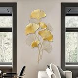 awolsrgiop Wanddekoration Ginkgo 3D Wandbild aus Metall, 55X110cm Wanddeko Gold Wanddekoration Wohnzimmer Wanddeko Blätter Wandverzierung Wandskulpturen, für Wohnhäuser Villenmodelle Hotelrestaurants