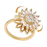 Mikovivi Drehbarer Goldener Sonnenblumenring, Verstellbarer Spinner-Fidget-Ring mit Zirkonia Gold-Kupfer-Blumenschmuck für Damen und Herren