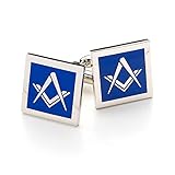 The Masonic Collection Modernes Freimaurer-Manschettenknöpfe-Set, versilbert, T-Form, Lieferung in Manschettenknopf-Box/Samtbeutel, nützliches Geschenk für Freimaurer, Silber