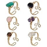 FINGERINSPIRE 6 Stück Verstellbare Ringe Mit Golddrahtwicklung Heilkristallring Unregelmäßige Edelsteinringe Natürliche Schwarze Achatringe Quarzkristallring Rosenquarzring Amethystringe