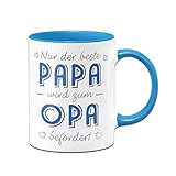 Tassenbrennerei Tasse mit Spruch Papa Wird zum Opa befördert - Du wirst Opa loding Geschenk (Blau)