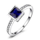 JewelryPalace Quadrat Erstellter Saphir Ring Damen, Blau Stein Schmuck Set, Verlobungsring Solitär Ring Silber 925 Damen Ring Mit Stein, Silberringe Damen 925 Ringe Frauen Zirkonia Damenring 54