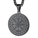 FaithHeart schwarz Viking skandinavischer Schmuck Wikinger Kompass Anhänger Retro Vegvisir Anhänger für Herren Jungen