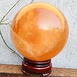 DAPERCI Naturstein Kristallstein-Kristallkugel Natürlicher Orangen-Kalzit-Kugel-Quarz-Chakra-Heilstein Reiki-Steinschnitzerei-Handwerk mit Ständer-Kristallstein-Perlen Naturstein