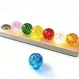 Zinueen 7 Stück 3D Kristallkugel Nachtlicht, 40mm Glaskugel Lampe mit Holzsockel, 7 Planeten LED Kugel, Farbige Sternenhimmel-Kugellampen, USB Plasmakugel für Zuhause Dekoration